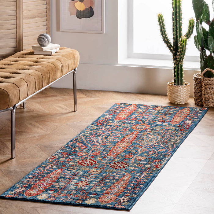 Dasilva Tribal Fringe Area Rug: Blue / Runner / 2' 6" x 6'