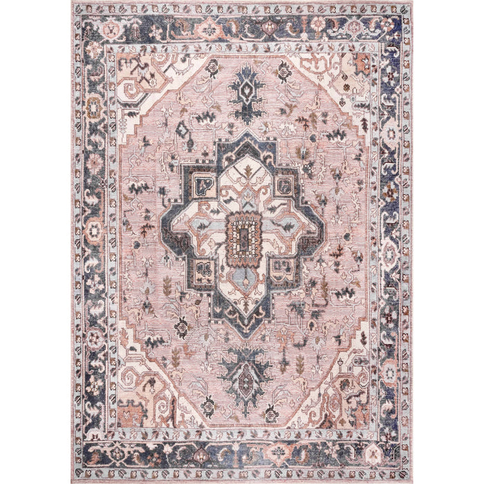 Sasha Machine Washable Medallion Area Rug: Pink / Rectangle / 5' x 8'