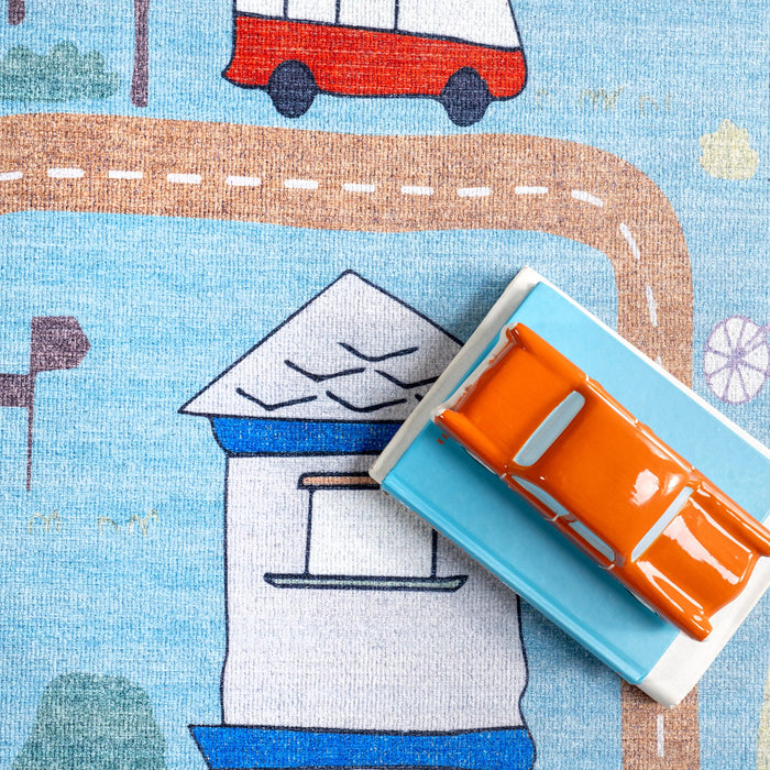 Chalea Kids Town Machine Washable Area Rug: Blue / Rectangle / 5' x 8'