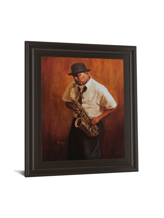 Sax Player - Framed Print Wall Art - Dark Brown