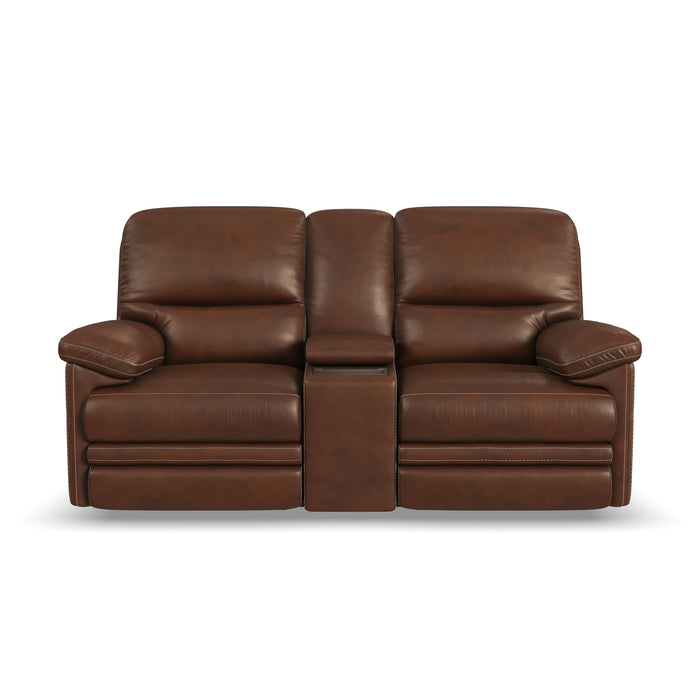 David - Power Reclining Loveseat With Console, Power Headrests & Lumbar - Pecan