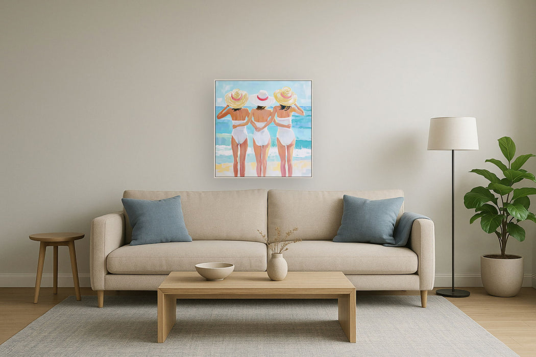 Seaside Sisterhood - 32" x 32" Framed Wall Art - Blue