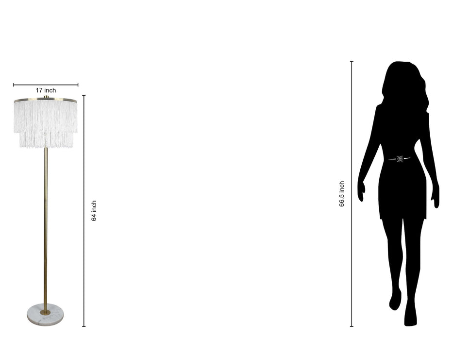 "Tassel Elegance I" Metal Floor Lamp - Soft Gold / White Marble