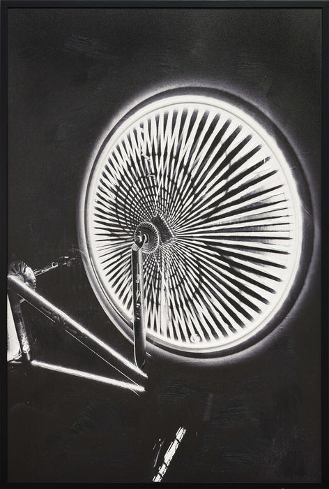 Chromatic Spokes - 32 X 48 - Hand-Embellished Color Changing Neon Canvas - Black