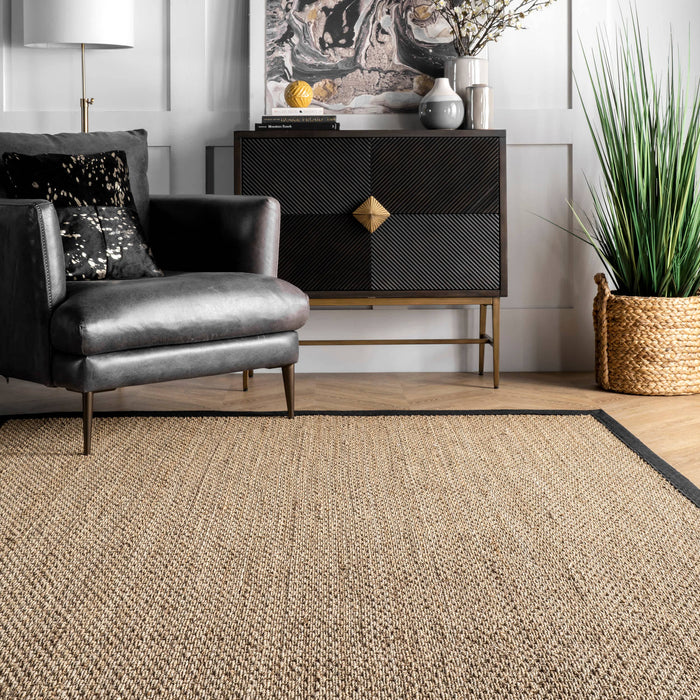 Elijah Seagrass with Border Area Rug: Beige / Round / 6'