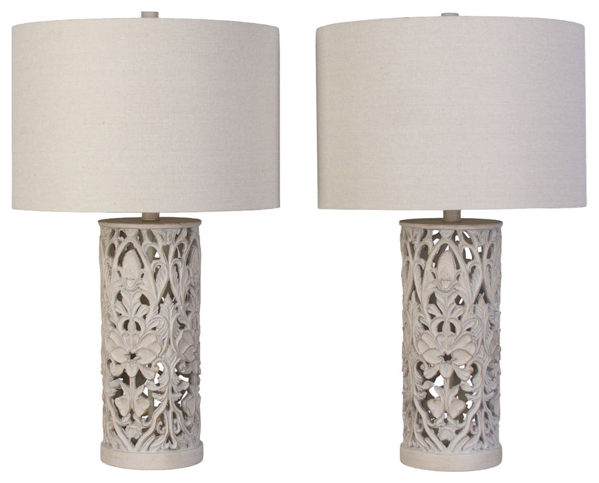 Ivory Trellis - 26 X 15 - Polyresin Table Lamp (Set of 2) - Distressed White