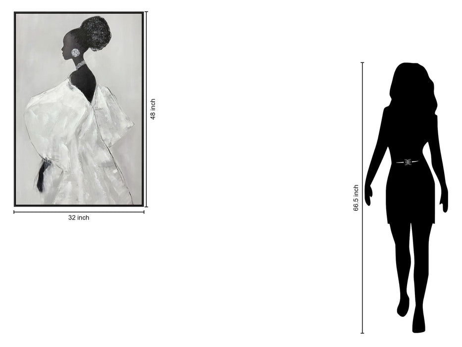 "Elegant Silhouette I" Hand-Painted With Rocks In Frame - White / Black / Rock