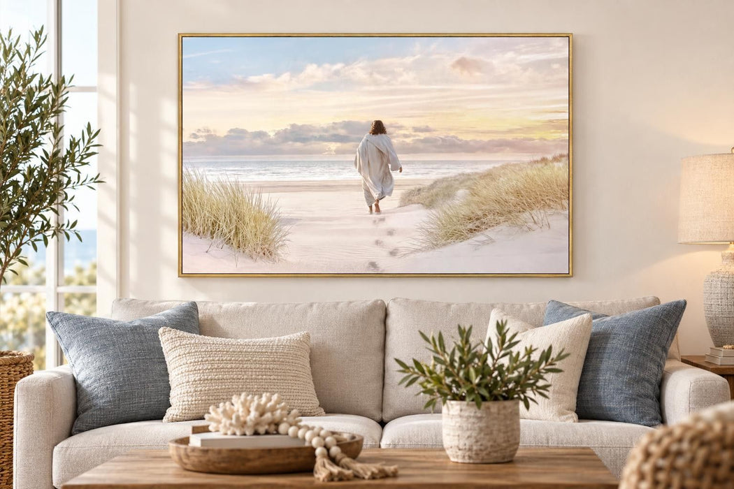 Footsteps Toward Light - 48 X 32 - High Gloss Canvas In Frame - Cream