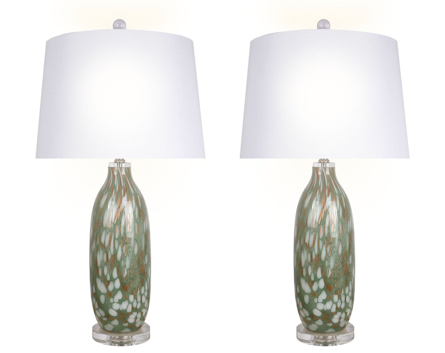 "Verdant Glow" Art Glass Table Lamp (Set of 2) - Green Art Glass