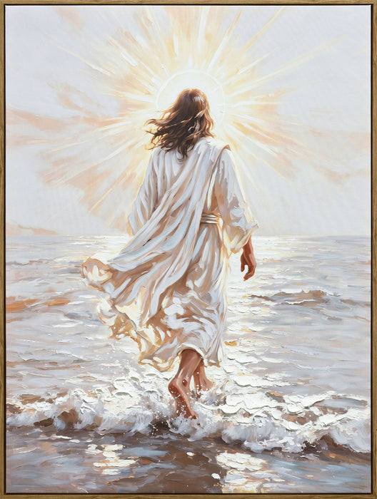 Steps Toward Glory - 36 X 48 - Hand-Embellished Canvas In Frame - White, Gray, Cream, Brown