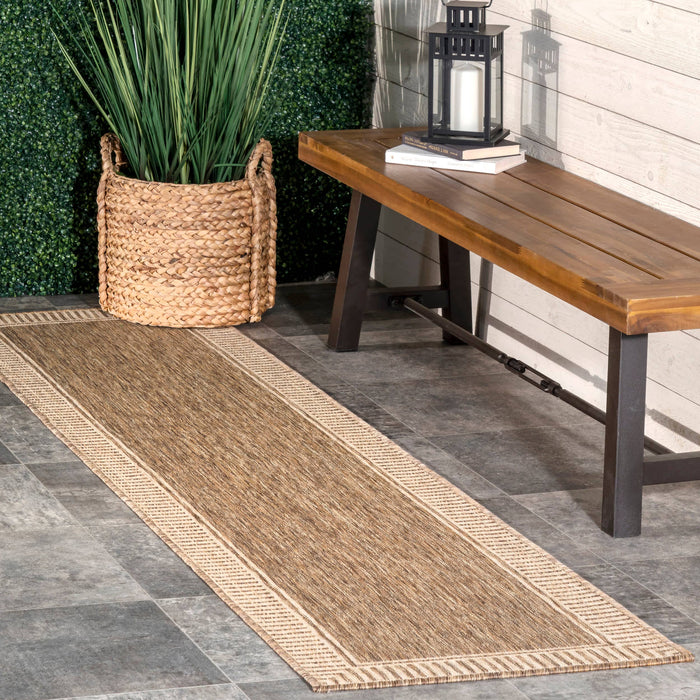 Asha Simple Border Indoor/Outdoor Area Rug: Dark Grey / Runner / 2' x 8'