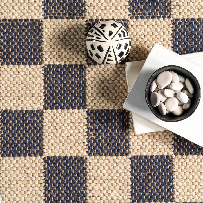 Connie Checkered Wool/Jute Tasseled Area Rug: Gray / Rectangle / 6' x 9'