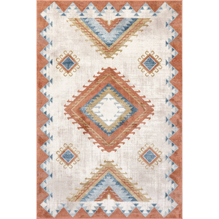 Faviola Southwestern Bordered Area Rug: Rust / Rectangle / 5' 3" x 7' 7"