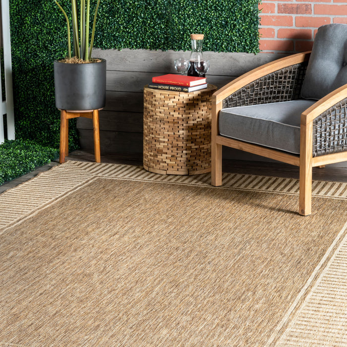 Asha Simple Border Indoor/Outdoor Area Rug: Light Brown / Rectangle / 5' x 8'