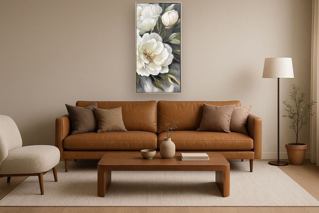 Gold Peony I Hand-Embellished Canvas In Frame - White / Olive