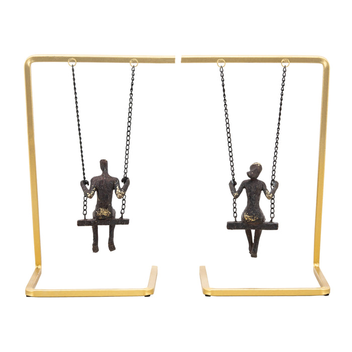 Metal Swinging Figures Bookends Set of 2 - Gold, 10 in.
