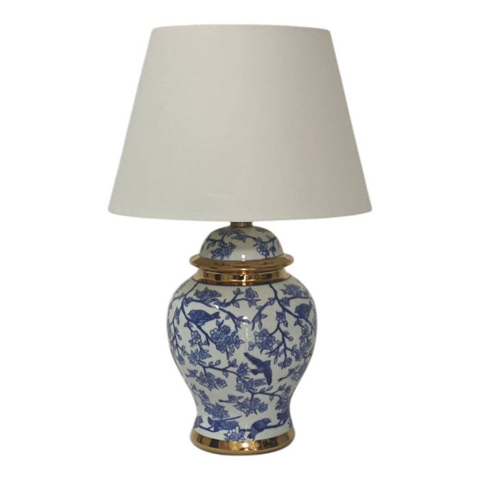 Ceramic Chinoiserie Floral Birds Table Lamp - Blue, 19 in.