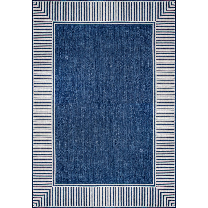 Asha Simple Border Indoor/Outdoor Area Rug: Navy / Round / 6' 7"