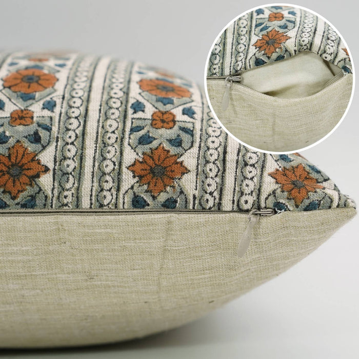 Home Decor Linen Blend Cushion Cover - Rakhi Flower: Linen Blend / One Side / 18X18