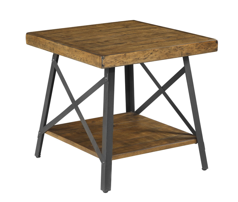 Chandler - End Table With Solid Wood Top, Metal Base, And Open Storage Shelf - Pine Brown And Steel Gray