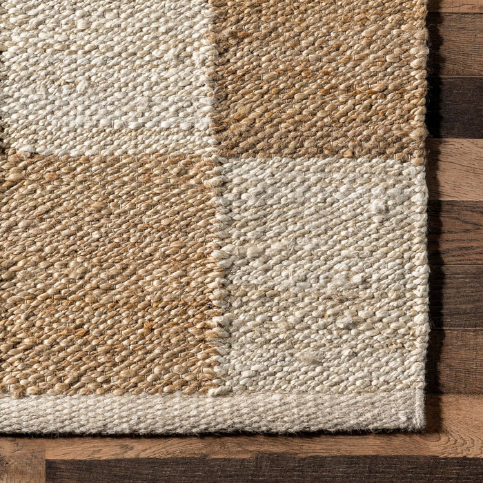 Christana Traditional Checkered Jute Area Rug: Ivory / Rectangle / 6' x 9'