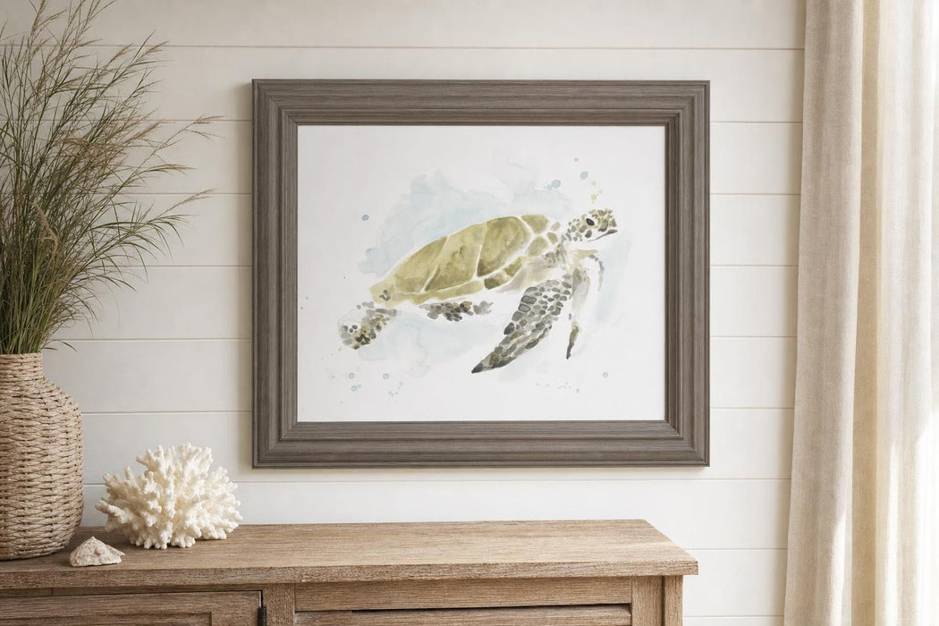 22x26 Watercolor Sea Turtle Study I By June Erica Vess - Beige