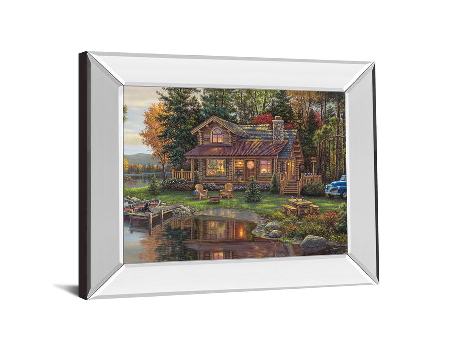 Mirrored Frame Peace Like A River Cabin By Kim Norlien - Green
