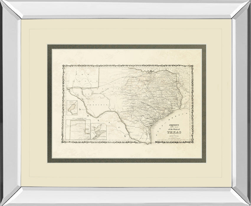 New Map Of The State Of Texas By Johnson And Wank - Mirror Framed Print Wall Art - Beige