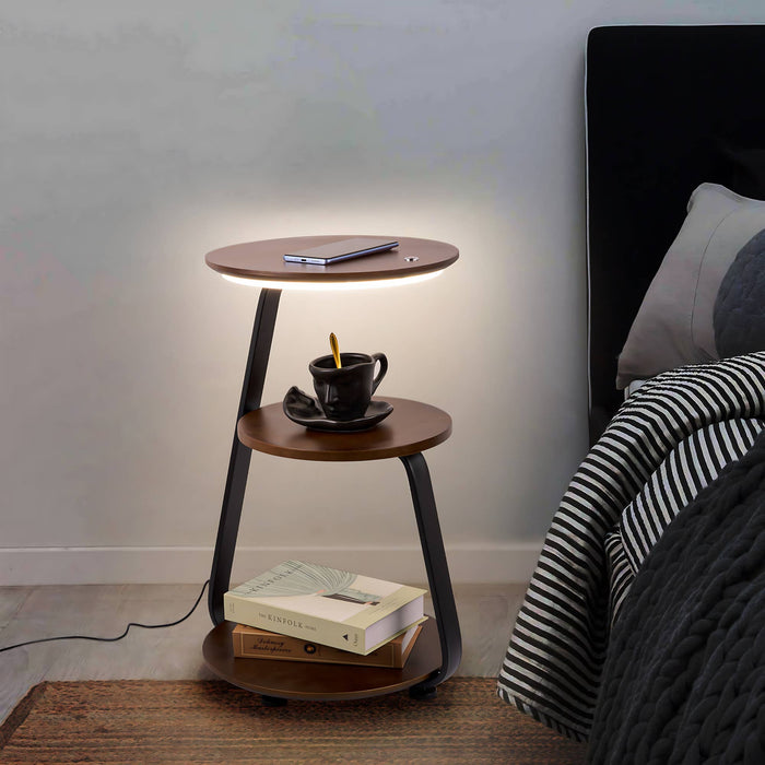 Smart 3-Tier Nightstand with Integrated LED Light: Walnut