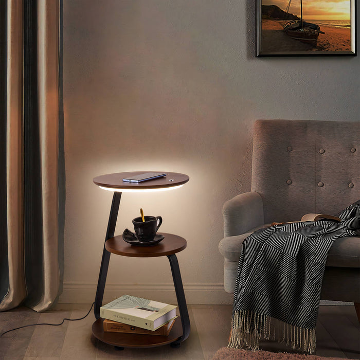 Smart 3-Tier Nightstand with Integrated LED Light: Walnut