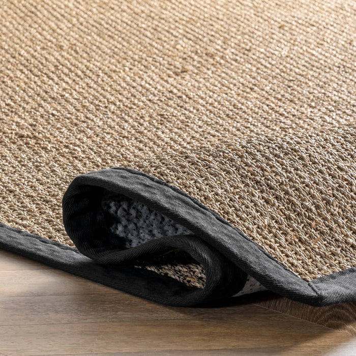 Elijah Seagrass with Border Area Rug: Beige / Round / 6'