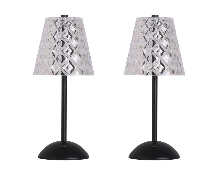 "Crystal Radiance I" Rechargeable LED Metal Accent Lamp (Set of 2) - Matte Black / Clear Gray