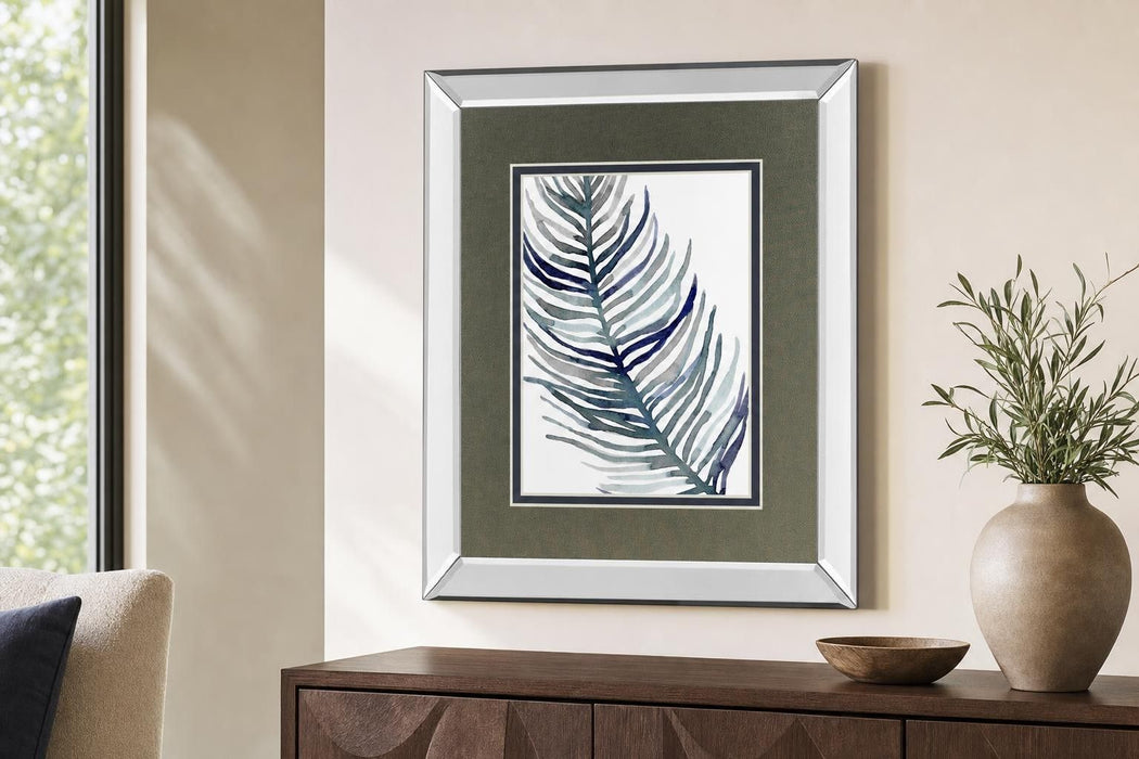 Blue Feathered Palm I By Emma Scarvey - Dark Gray