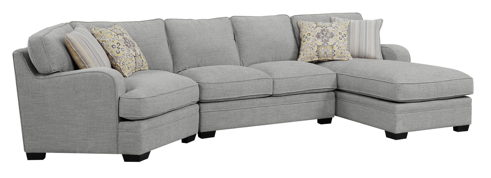 Analiese - RSF Chaise Sectional With Track Arms, Welt Seaming, And Block Feet - Dove Gray
