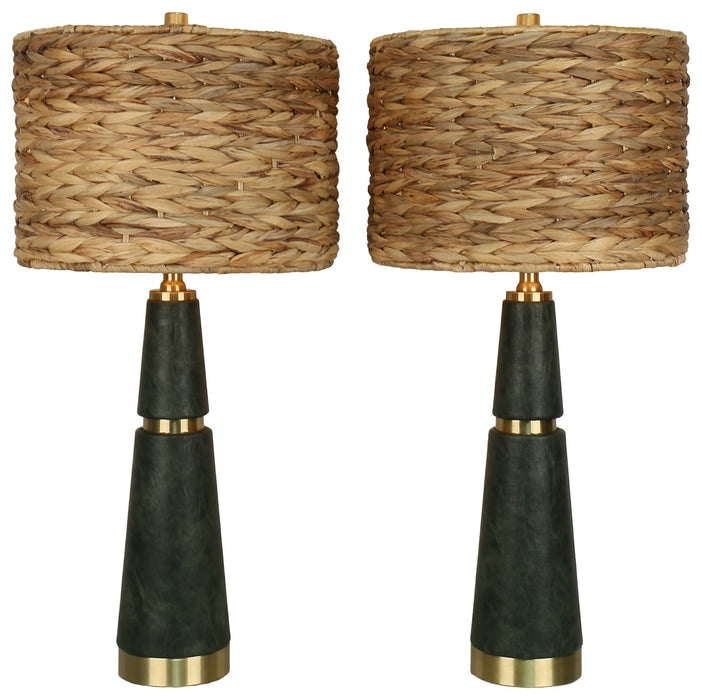 Olive Copse - 28 X 13 - Metal Table Lamp (Set of 2) - Dark Olive Green, Soft Gold