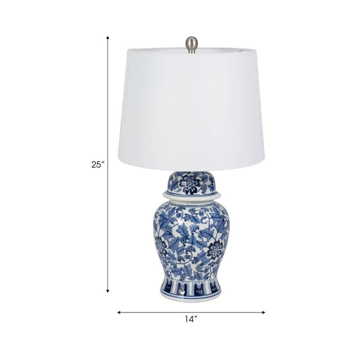 Ceramic Traditional Floral Table Lamp - Blue/White, 25 in.