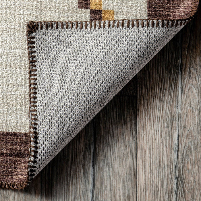 Colbie Tribal Machine Washable Area Rug: Ivory / Rectangle / 5' x 8'