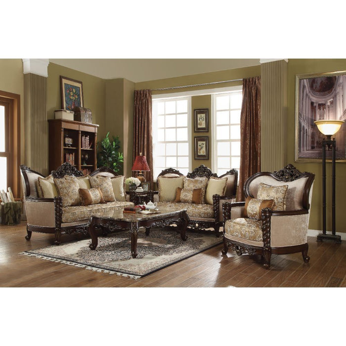 Devayne - Sofa With 6 Pillows Same Lv01582) - Pattern Fabric & Dark Walnut