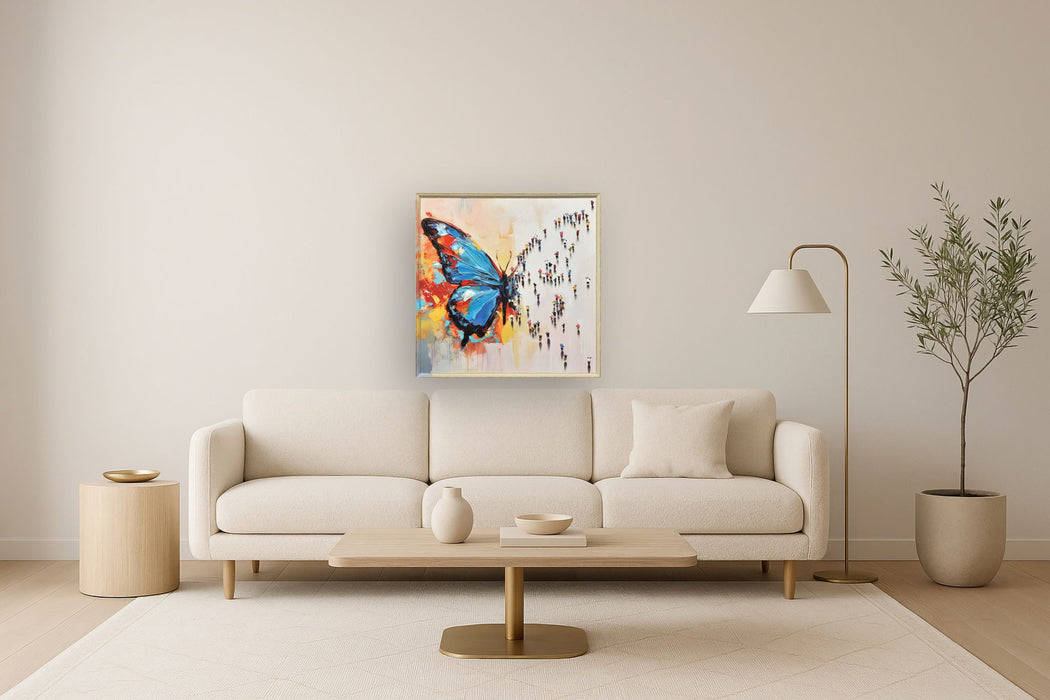 Vivid Gathering Flight - 35" x 35" Framed Wall Art - Beige