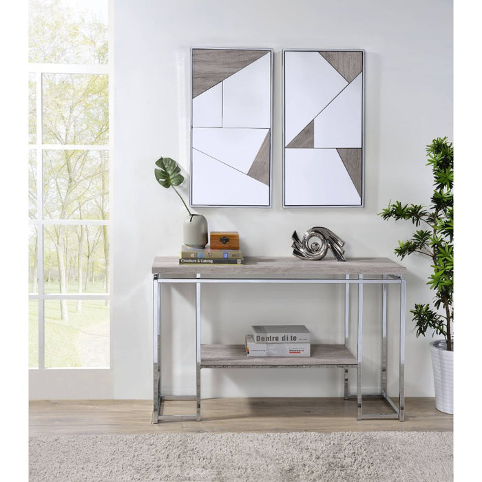 Chafik - Accent Mirror (Set of 2) - Mirrored, Natural Oak & Chrome