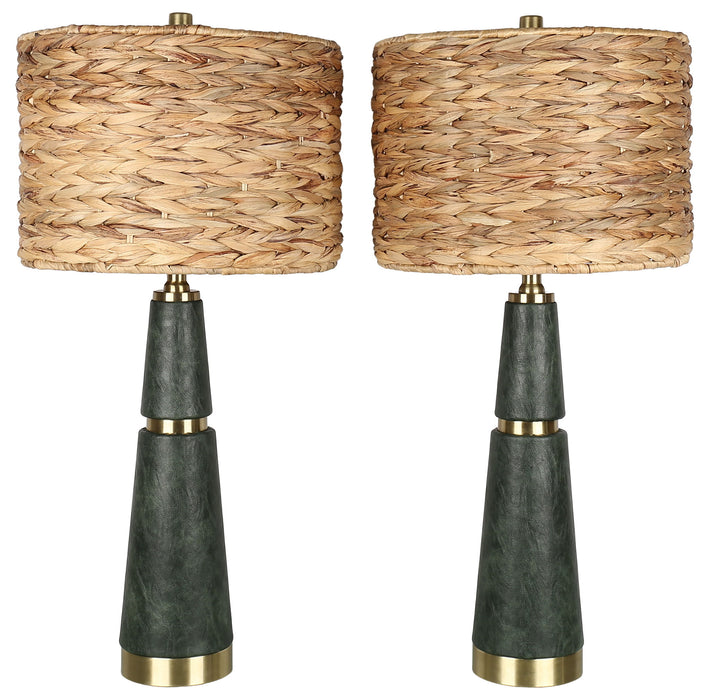 Olive Copse - 28 X 13 - Metal Table Lamp (Set of 2) - Dark Olive Green, Soft Gold
