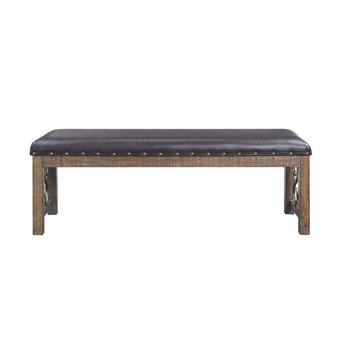Raphaela - Bench - Black Synthetic Leather & Weathered Cherry