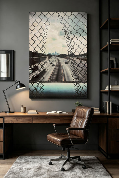 Beyond The Wire - 32 X 48 - High Gloss Wrapped Canvas - Gray