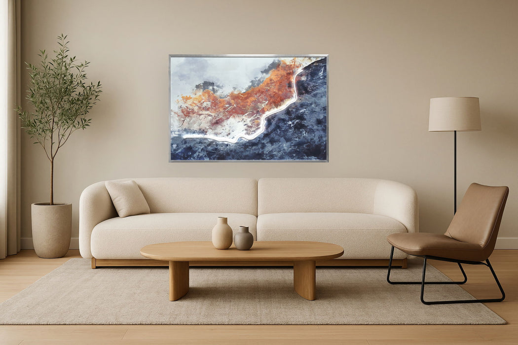 "Ethereal Glow" Hand-Embellished LED In Frame - Silver / Orange / Blue