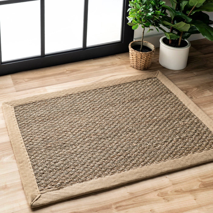 Elijah Seagrass with Border Area Rug: Beige / Round / 6'