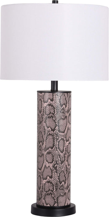 "Serpent Elegance" Faux Leather Table Lamp With Metal Base (Set of 2) - Snake Skin / Asb