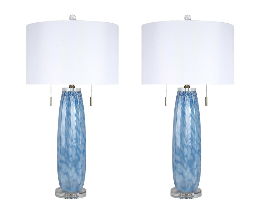 "Azure Display" Art Glass Table Lamp (Set of 2) - Blue Art Glass / Clear Crystal / Soft Gold