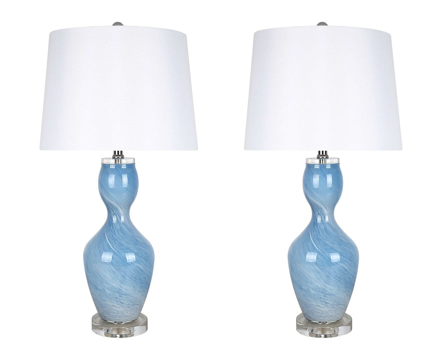"Azure Elegance" Art Glass Table Lamp (Set of 2) - Blue Art Glass