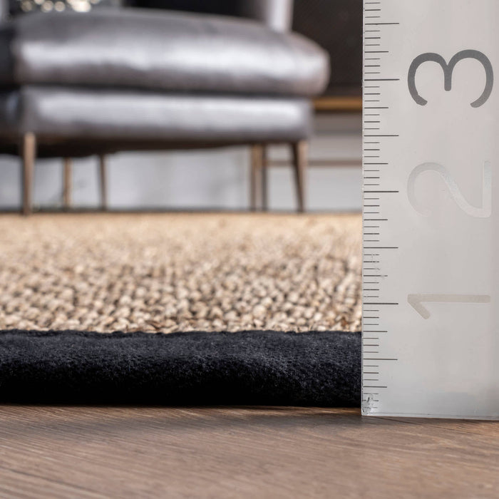 Elijah Seagrass with Border Area Rug: Beige / Round / 6'