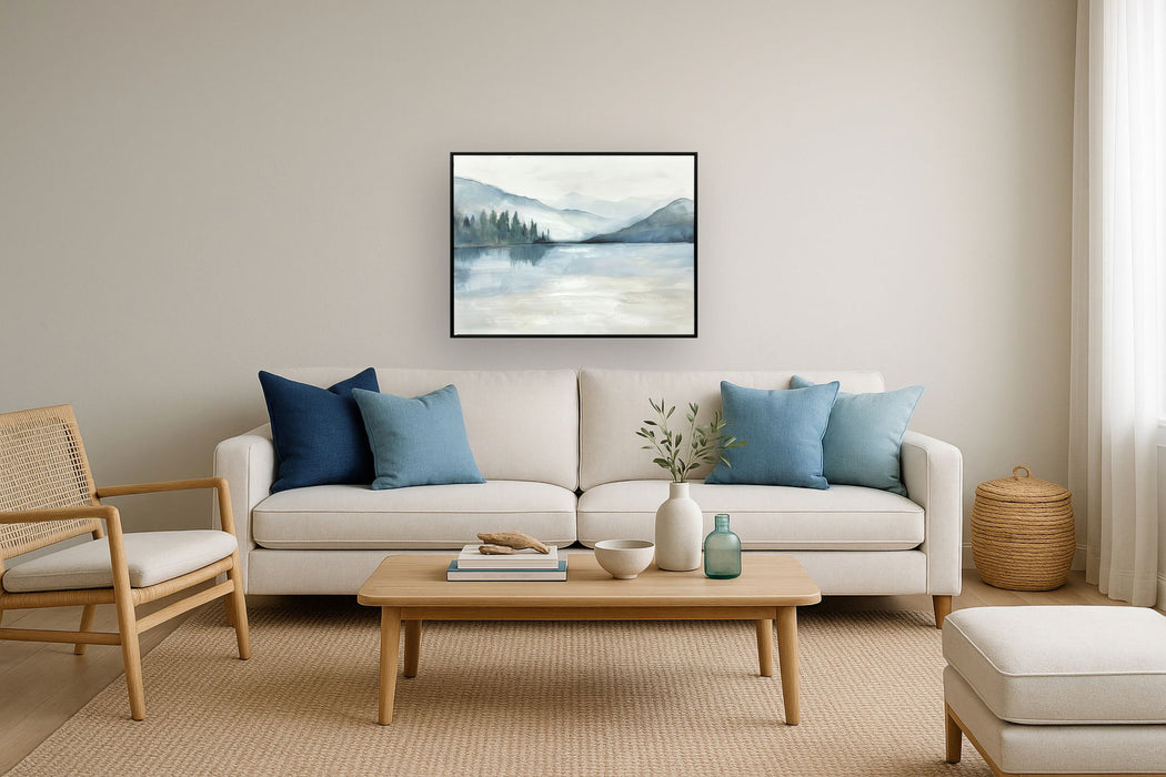 "Serene Reflections I" Hand-Embellished Canvas In Frame - Blue / Green / White / Black